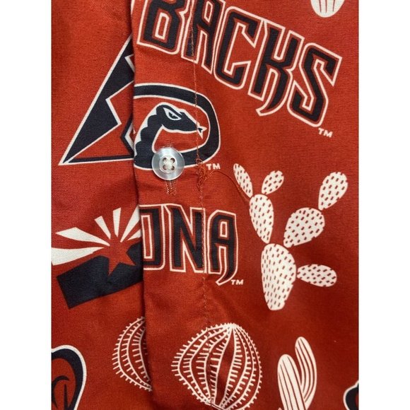 Tyson Mens Button Down Short Sleeve Shirt AOP Arizona Diamondbacks Red XL Flaws - Picture 3 of 10